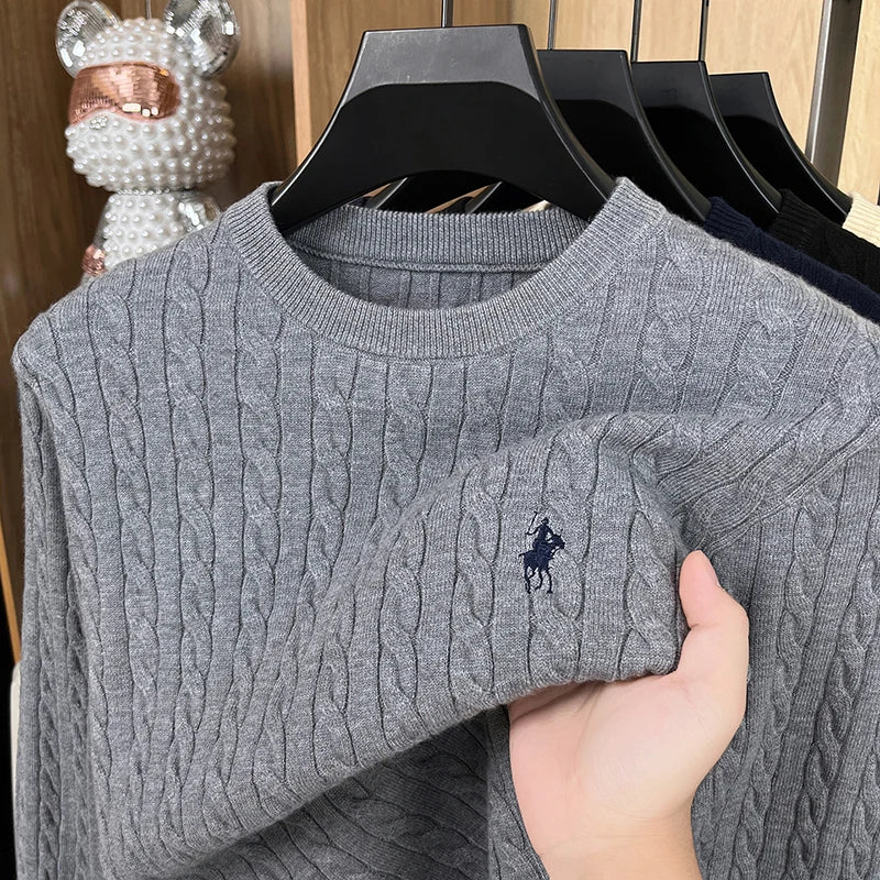 Luxury Men’s Knit Sweater - Long Sleeve Round Neck Embroidered Pullover No Pilling Casual Spring Clothing