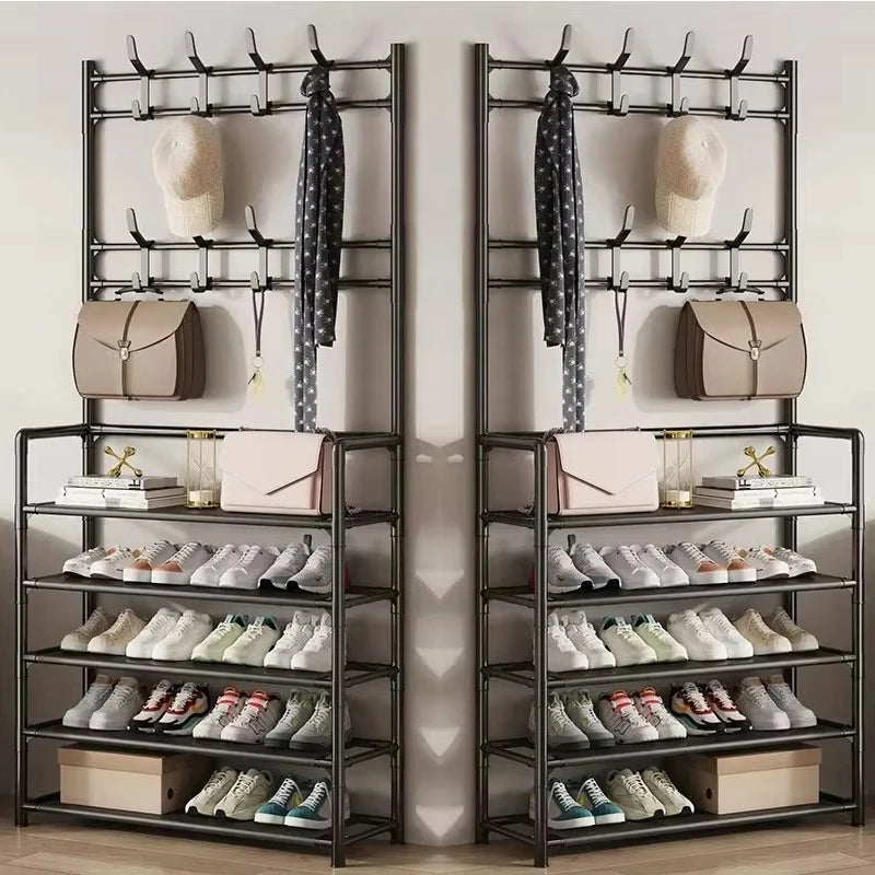 Multi-Layer Clothes Hanger & Shoe Rack – DIY Floor-Standing Hat and Shoes Organizer for Living Room Storage