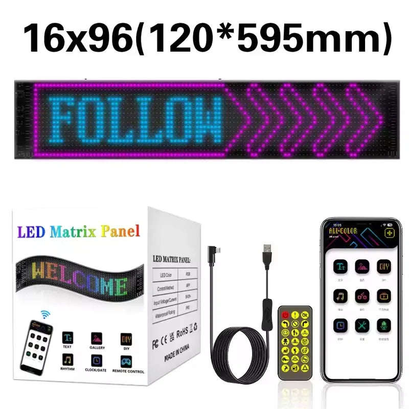 LED Scrolling Advertising Sign - Flexible Bluetooth Display with App-Controlled Text, Patterns & Animations