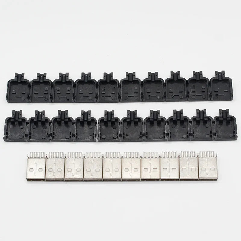 10-Pack USB 2.0 Type-A Male Connector Kit - 4 Pin Solder Assembly Plug Adapter for Data Connection