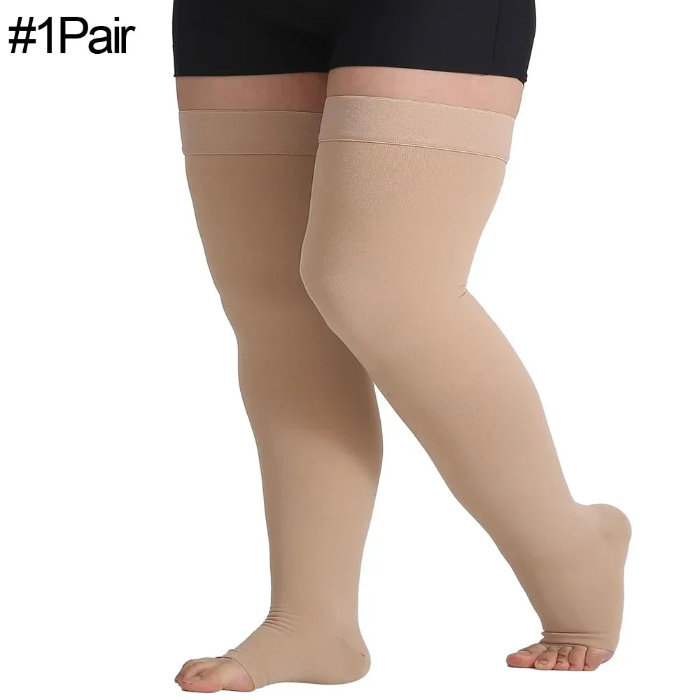 Thigh High 20-32 mmHg Toeless Compression Socks – Circulation Support for Men & Women with Silicone Dot Band