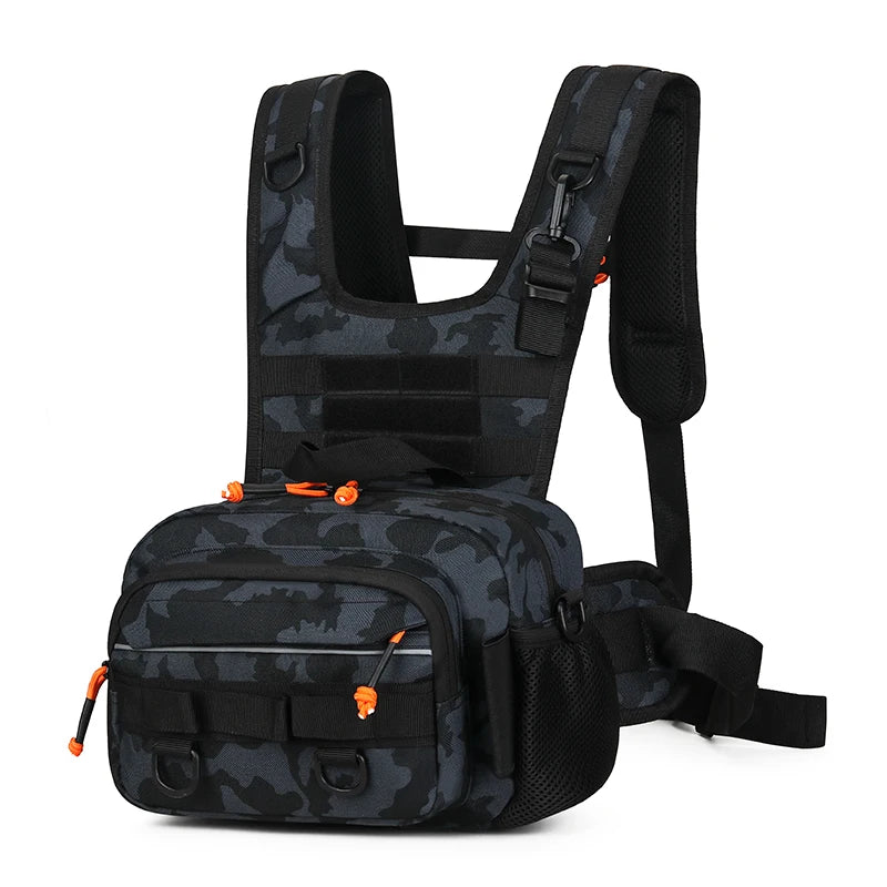 Fishing Lure Front Chest Vest Backpack – Tactical Travel, Camping, Hiking & Outdoor Cycling Mountaineering Gear Bag for Men
