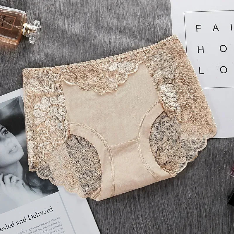Women’s Cotton Lace Underwear Panties - Sexy Mid Waist Hollow Briefs with Hip Lift Comfort Fit Lingerie