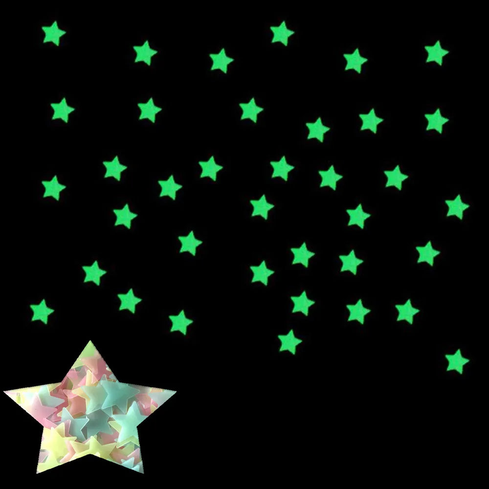 100pcs Glow in the Dark Stars Stickers - Fluorescent Ceiling & Wall Decor for Kids Rooms