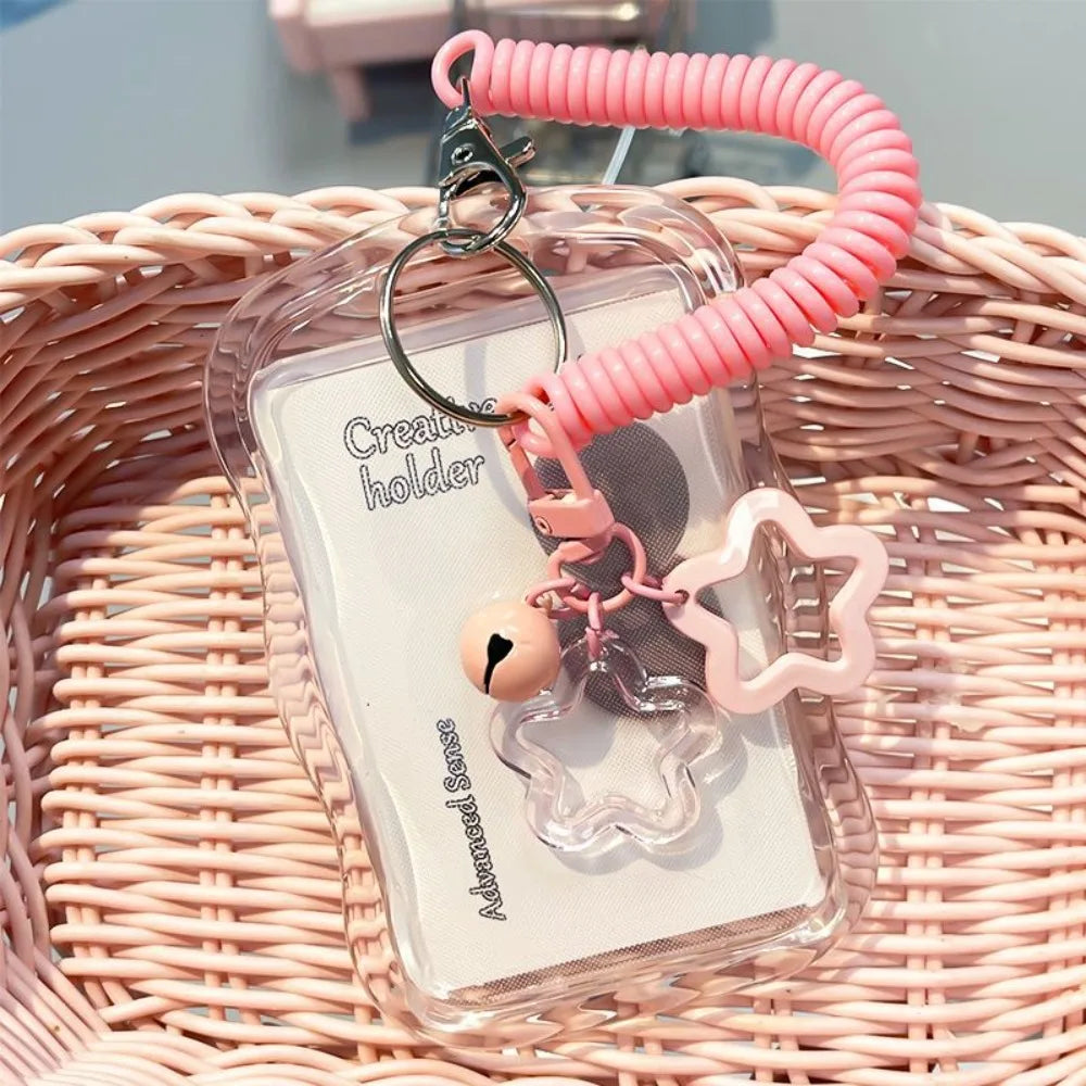 Kpop Photocard Holder - Soft Silicone Transparent Card Wallet with Star Keychain & Sliding Cover