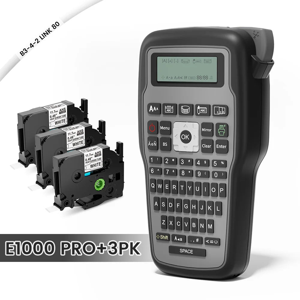 E1000 PRO Industrial Label Printer - Portable Heat Shrink Tube Printer Compatible with Brother HSE-231 and HSE-631 for Cable Marking