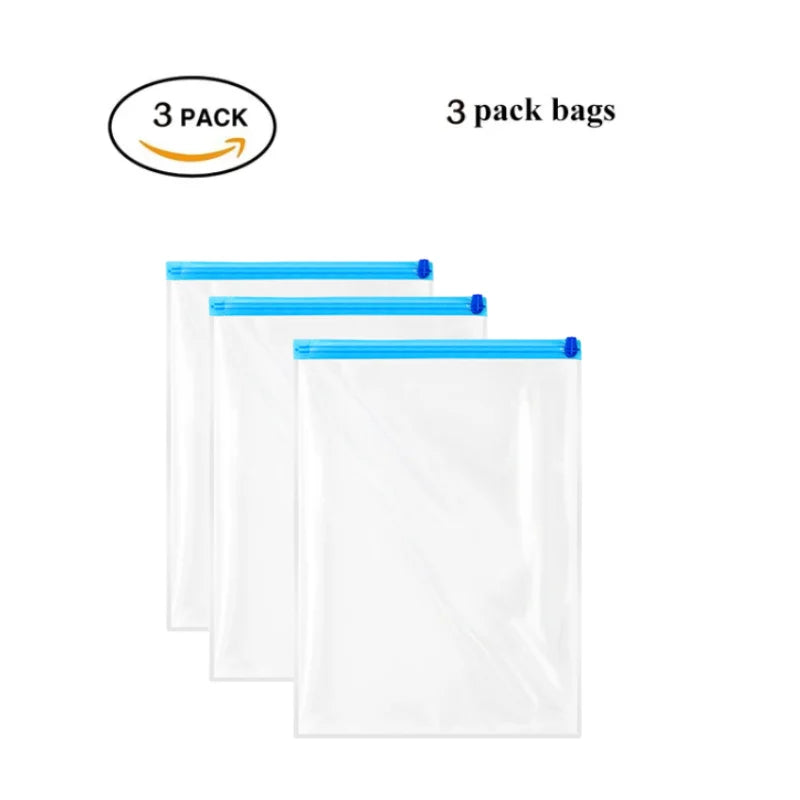 Travel Roll-Up Compression Bags — Reusable Vacuum Storage Luggage Bags, No Air Pump Needed
