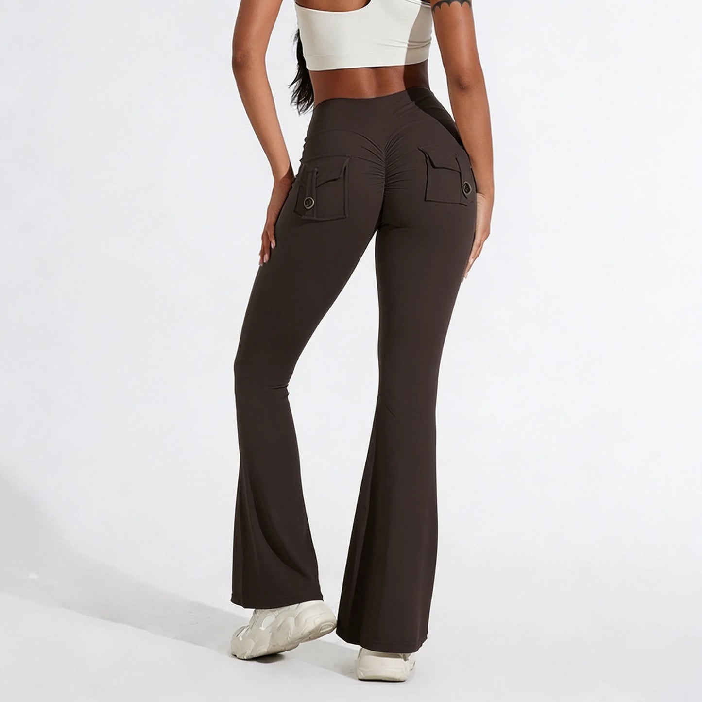 DIAS FIT JOY Women’s High-Waisted Bell Bottom Yoga Pants – Pocket Hip-Lifting Quick-Dry Fitness Gym & Running Leggings