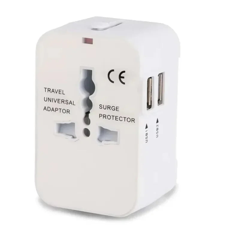 All-in-One Foldable Universal Travel Adapter β EU, UK, US, AU Power Charger with Dual USB 2.1A Ports and Outlet Converter Socket