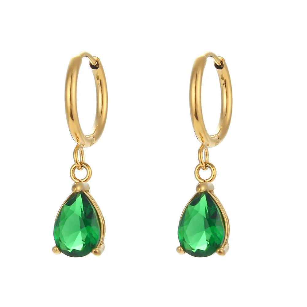 E.B.belle 3A Zircon Waterdrop Small Hoop Earrings for Women β Luxury Colorful Crystal Huggie Charm Jewelry Gift
