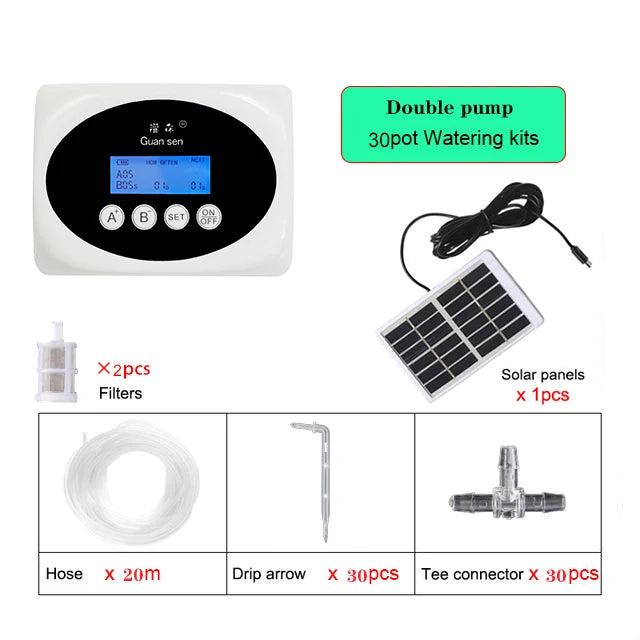 Solar Double Pump Automatic Drip Irrigation System β Smart Watering Timer for Garden & Potted Plants