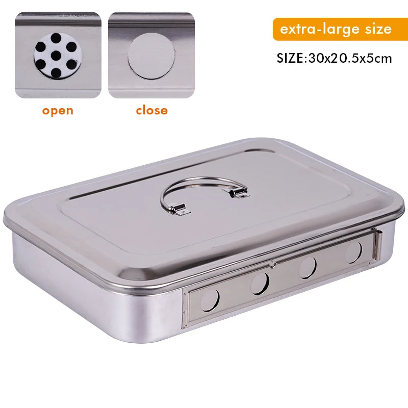 Stainless Steel Dental Disinfection Box – Surgical Sterilization Tray with Holes Medical Steriliser Container for Dentistry Accessories