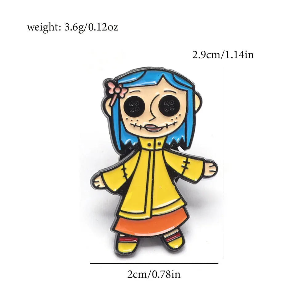 7-Piece Horror Film Coraline Metal Pin Set - Halloween Backpack Brooches & Collectible Gifts