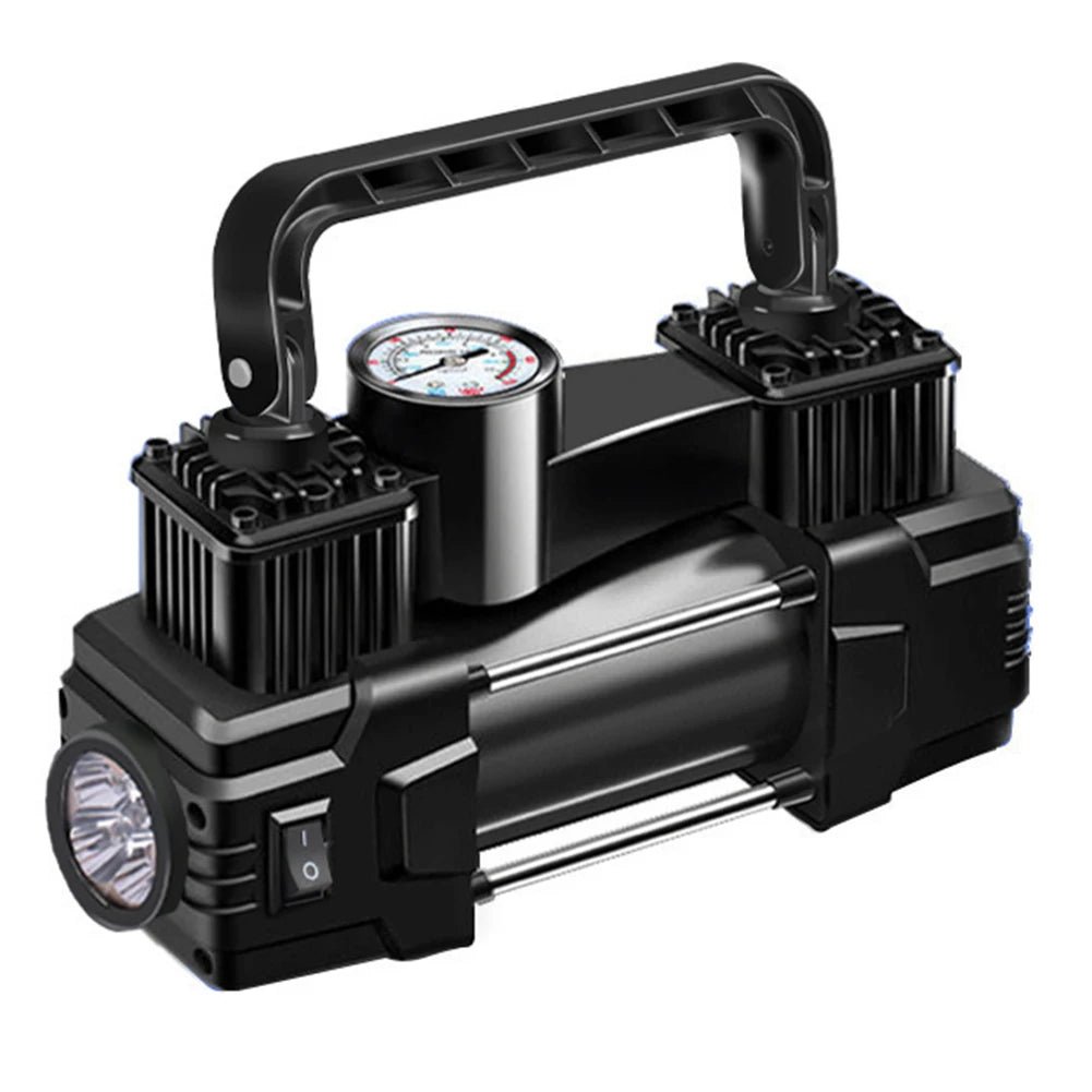 12V 150PSI Mini Air Compressor – Dual Cylinder Heavy Duty Tire Inflator with LED Light, Car Electric Pump