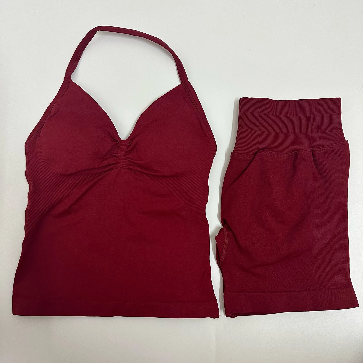2-Piece Women’s Yoga Set – Seamless Longline Strappy Tank Top & Scrunch Sports Shorts, Summer Workout Gym Outfit