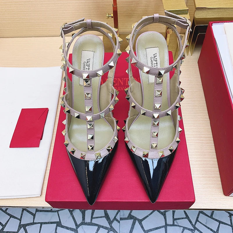 Women’s 2025 Summer Luxury Punk High Heel Sandals – Metal Rivet Gladiator Pointed Toe Stiletto Party Shoes