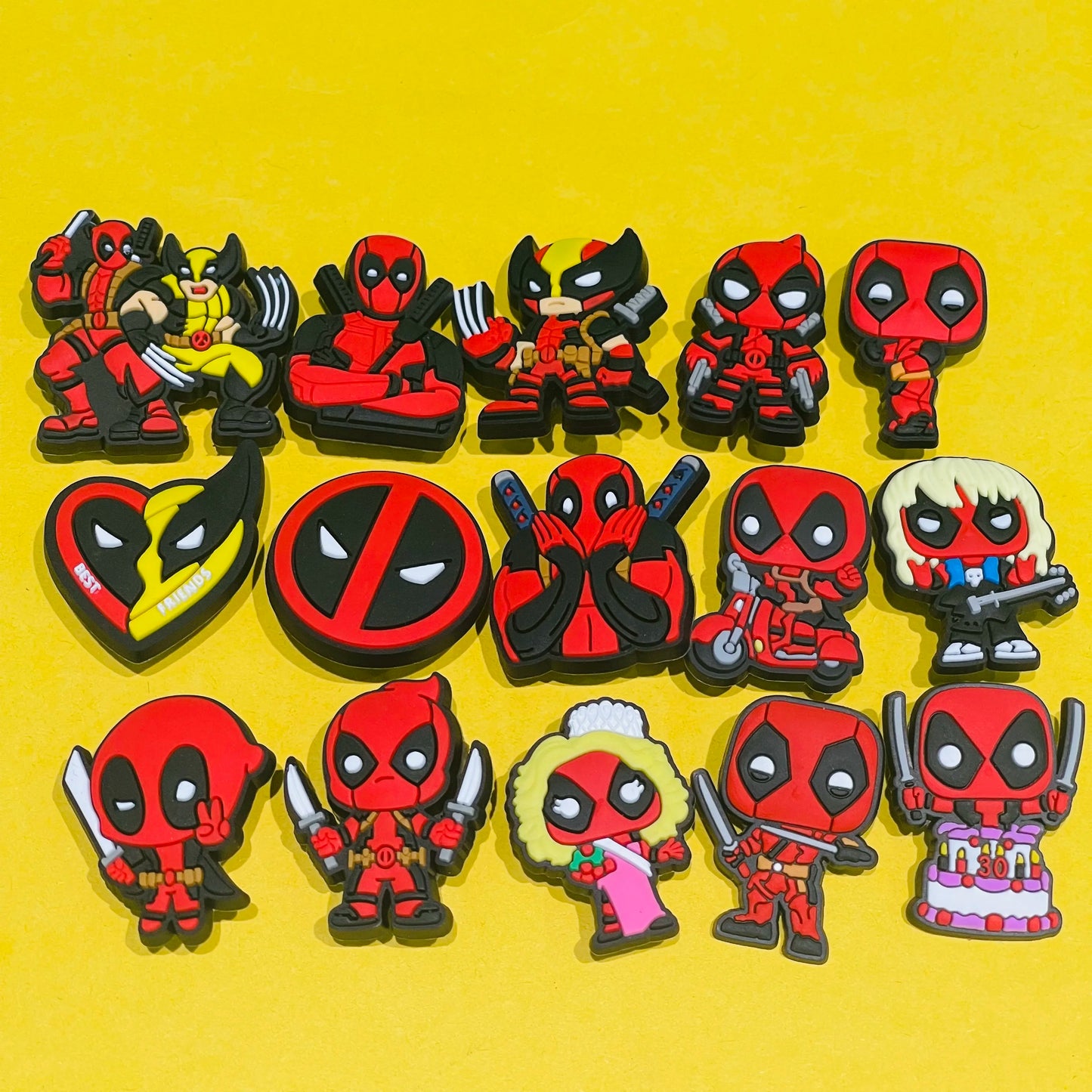 9-15pcs MINISO Marvel Deadpool Shoe Charms – PVC DIY Sandal Accessories for Kids’ Gifts