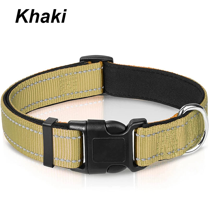 Reflective Dog Collar – Soft Neoprene Padded Nylon, Adjustable & Sturdy for Medium and Large Dogs