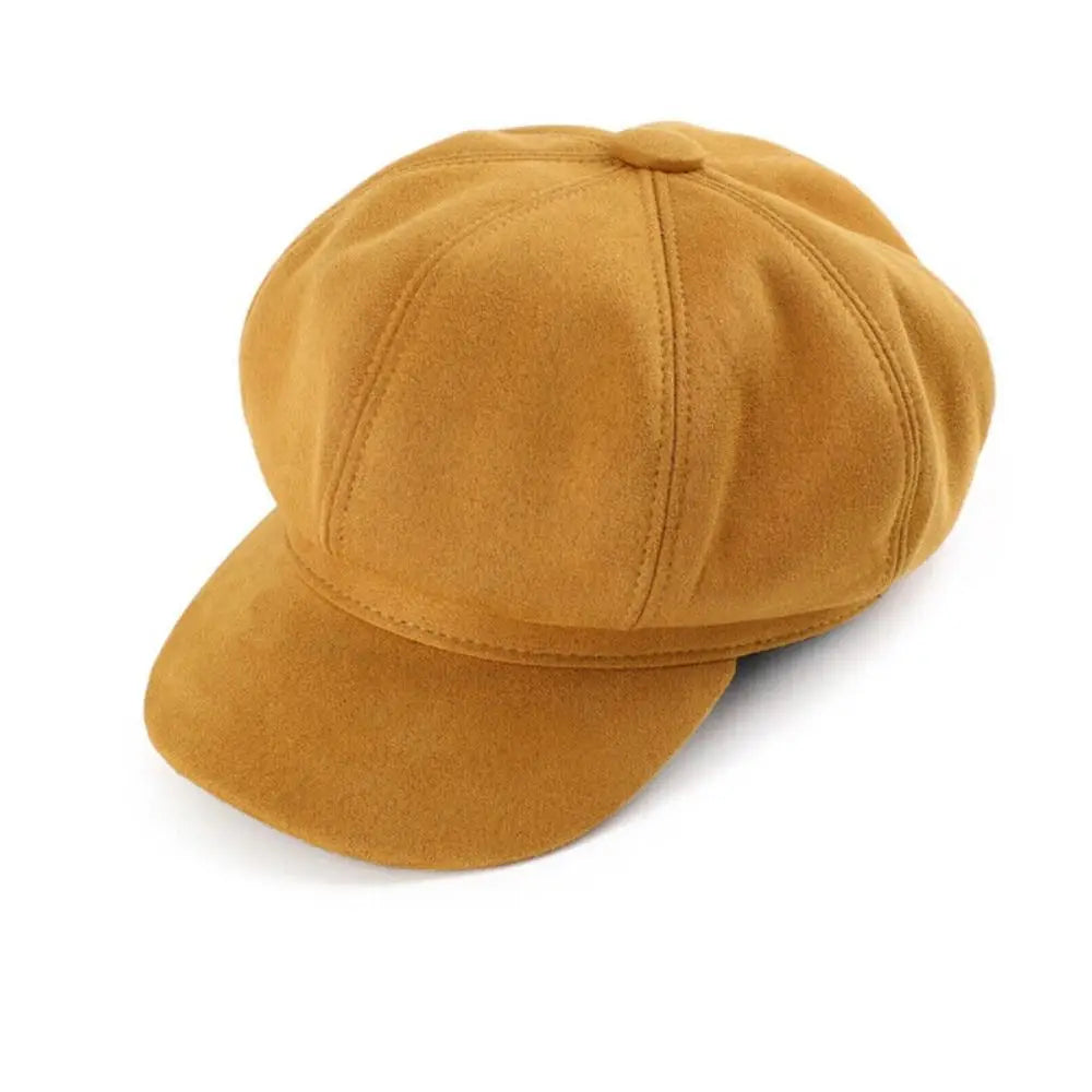 Casual Suede Fabric Hat — Solid Color Adjustable Baker Newsboy Beret Cap
