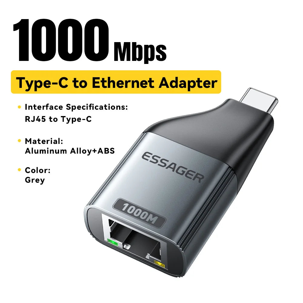 Essager Type-C to Ethernet Adapter β 100/1000Mbps Gigabit RJ45 to Type-C Adapter for MacBook, Laptop Wired Network Card
