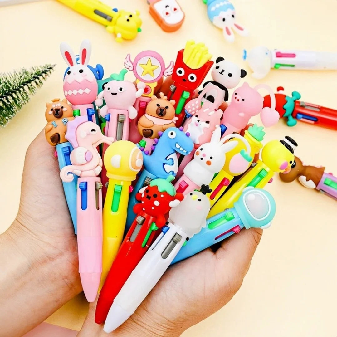 Cartoon Mini 4-Color Ballpoint Pen – Cute Multicolor Click Pen for School, Office, and Journaling