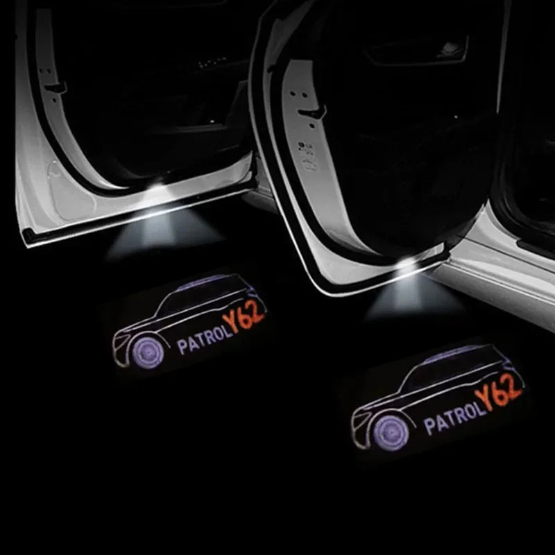 2PCS Car LED Door Projector Lights – Ghost Shadow Courtesy Lamp for Nissan Patrol Y62 2012–2021, Car Door Welcome Logo Accessories