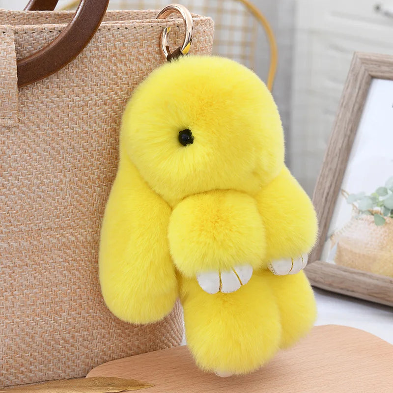 100% Natural Rex Rabbit Fur Keychain β Fluffy Bunny Bag Charm, Doll Toy & Lovely Pendant