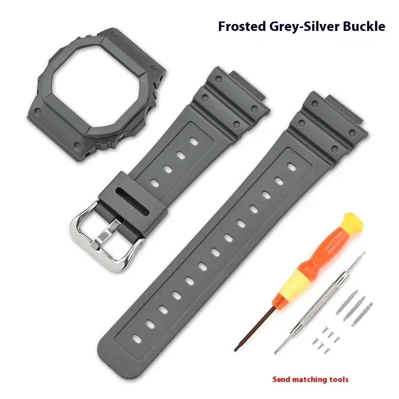 Resin Rubber Watch Case and Strap for Casio G-Shock - Protective Bezel Replacement Band for DW-5600, GW-M5610 and GW-B5600