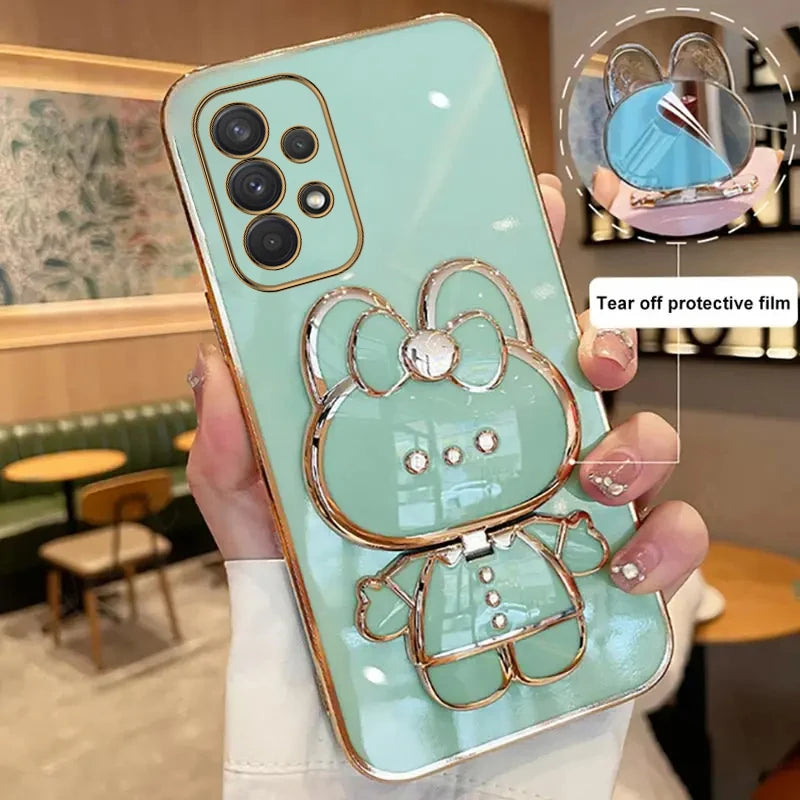Cute Rabbit Phone Holder Case with Makeup Mirror – Compatible with Samsung Galaxy A13/A23/A32/A33/A52/A52S/A53/A72/A73 4G & 5G for Women