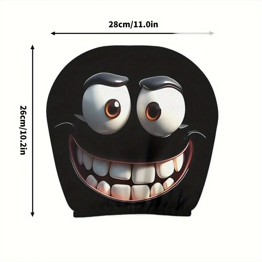 2-Piece Smiley Face Car Pillow Covers - Soft Washable Polyester Cushion Cases for Car Seats and Headrests
