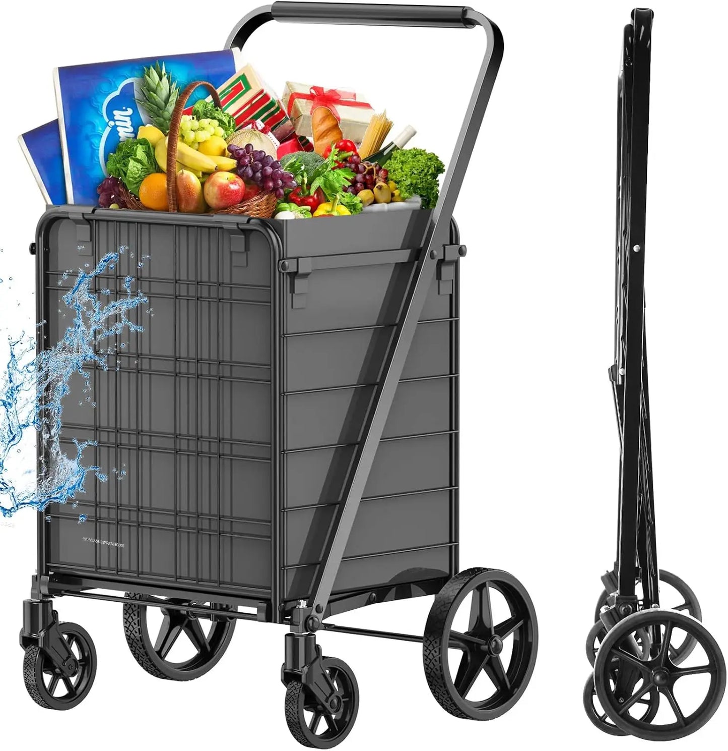 Extra Large Collapsible Grocery Cart on Wheels β Heavy Duty Shopping Cart with Baskets & Waterproof Liner