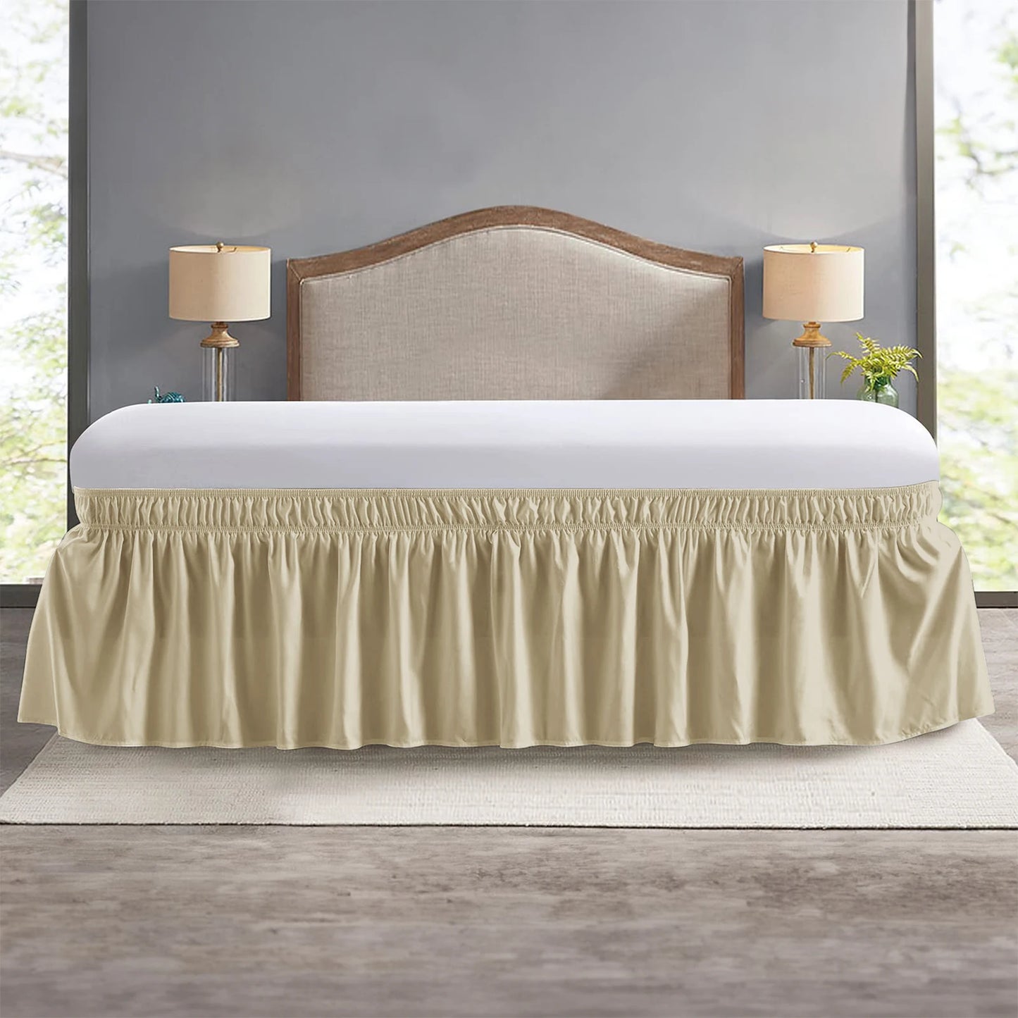 Elastic Wrap-Around Bed Skirt – Soft Fade-Resistant Ruffle Bed Cover & Mattress Protector (Couvre Lit Style)