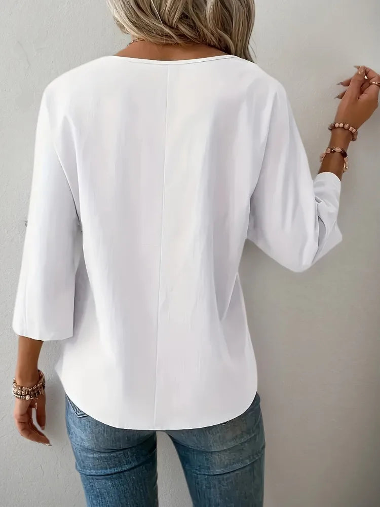 Plus Size Women's Summer Shirt - Breathable Loose-Fit Crew Neck Half-Sleeve Casual Blouse