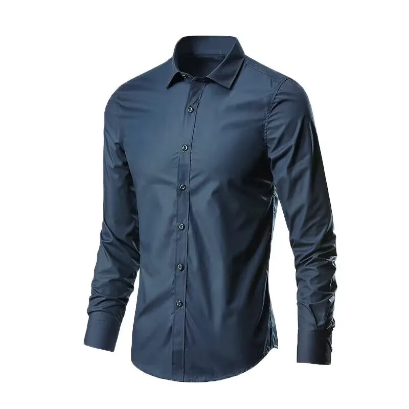 Men’s Wrinkle-Resistant Long Sleeve Shirt - Breathable Slim Fit Business Shirt for Spring & Autumn