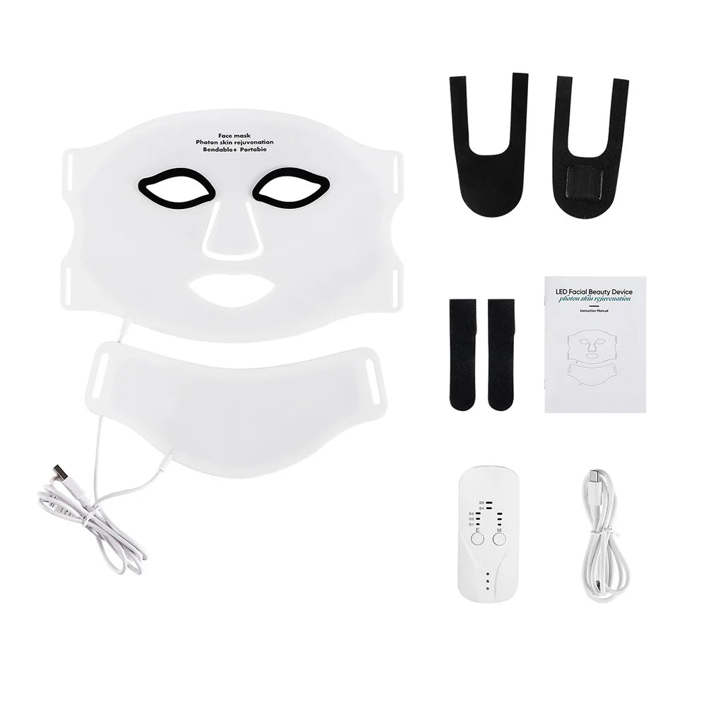 Silicone LED Mask with Neck β 7-Color Photon Red Light & Infrared Therapy, Flexible Wireless Facial Skin Repair Mask