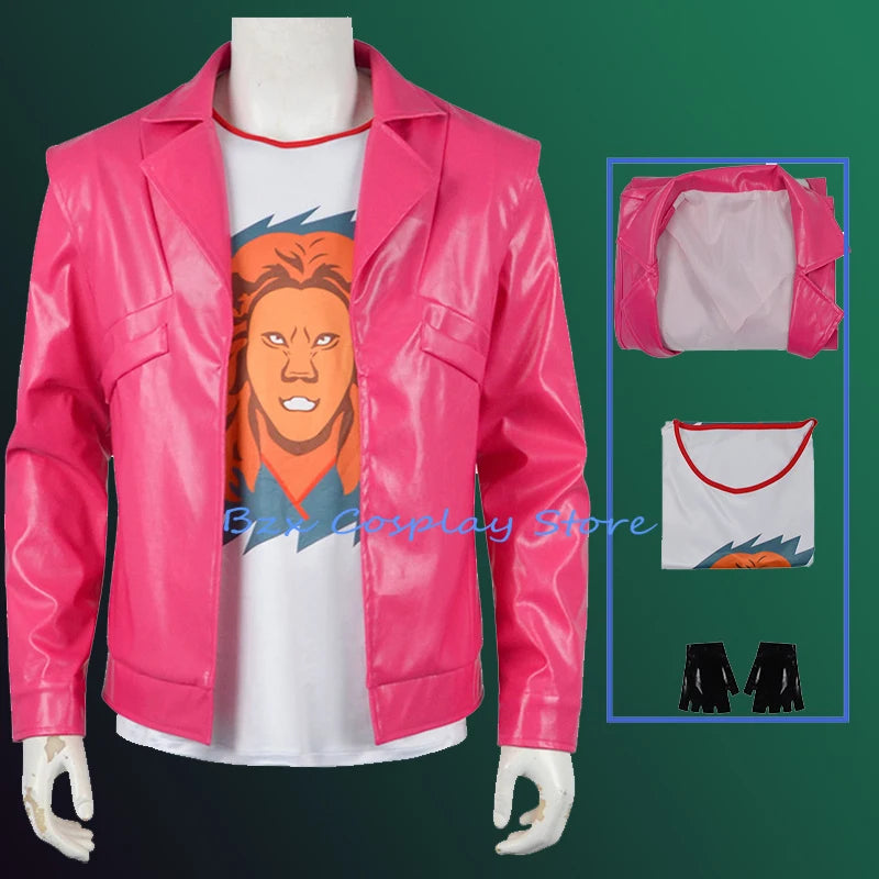 Cleaner Garrett Cosplay Costume – Anime Garbage Man Pink PU Jacket with Gloves & Glasses Party Adventure Outfit
