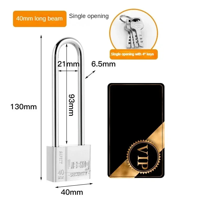Long Shackle Chrome-Plated Square Iron Padlock – Security Lock for Cages, Lockers, and Boxes