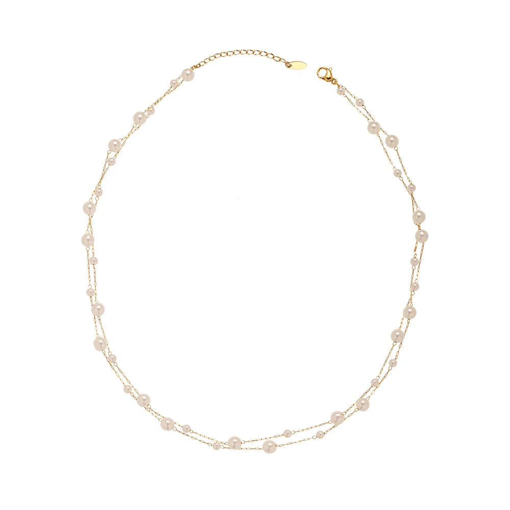 316L Stainless Steel Pearl Chain Necklace for Women, Waterproof Metal Collar Jewelry, Elegant Temperament Gift Bijoux