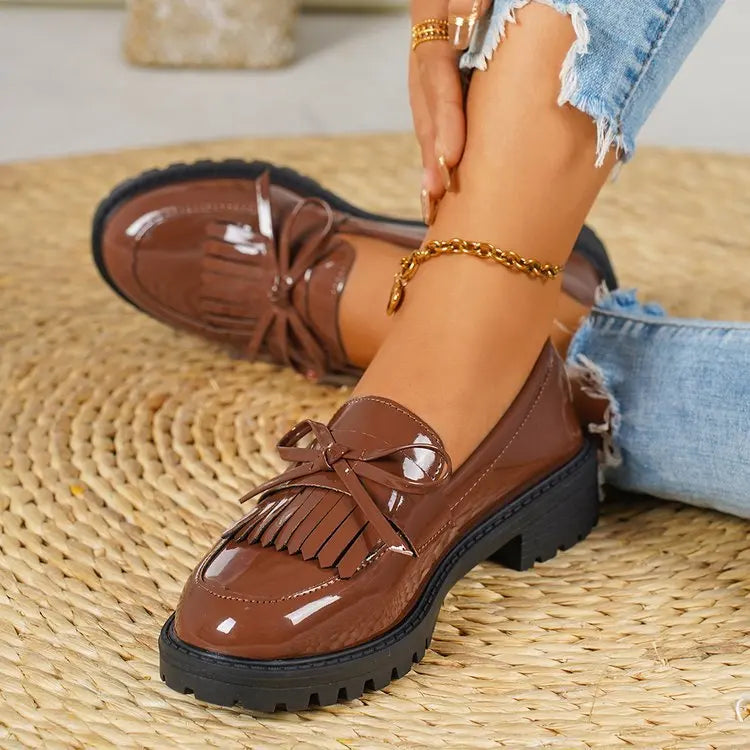 Women’s Platform Loafers 2026 – PU Leather Tassel Slip-On Casual Flats, Comfortable Spring Shoes, Plus Size Available