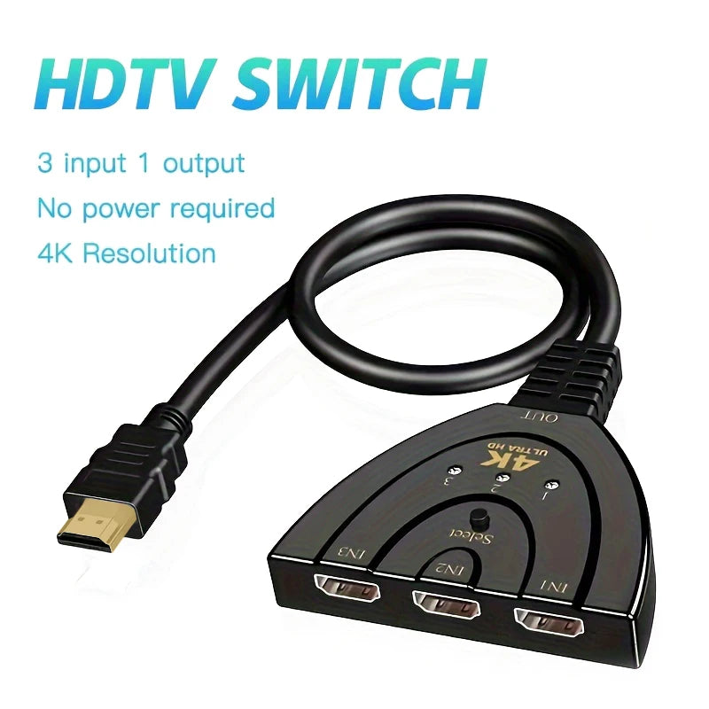 4K 3-Port HDMI-Compatible Switch - 3-Input 1-Output 4K 2K 3D Video Switcher for Xbox, PS4, PC & TV