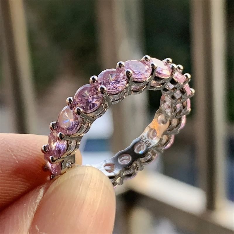 925 Sterling Silver Eternity Band Ring - CZ Diamond Promise Engagement Wedding Jewelry for Women & Men