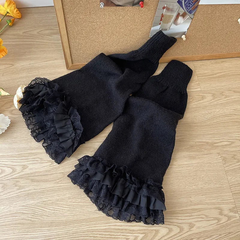 Stay Warm and Stylish: Retro Spicy Girl Lace Leg Warmers for Women - Autumn/Winter Lolita JK Horn T-Shaped Socks, Elephant Leg Design, 1 Pair