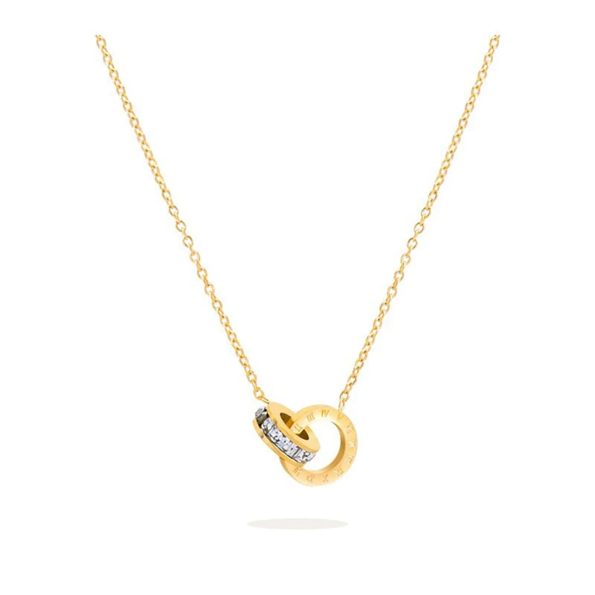 Titanium Steel Roman Digital Jewelry Set - Double Ring Pendant Necklace, Bracelet, and Earrings for Women