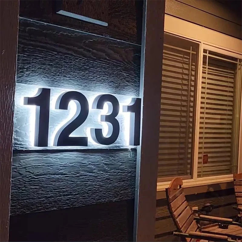 LED House Numbers - Illuminated Metal Backlit Address Sign for Door & Home Exterior