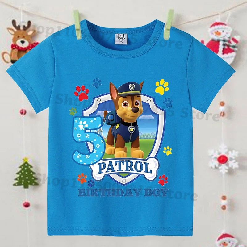 Paw Patrol Boys Blue T-Shirt – Cartoon Anime Summer Short Sleeve Kids Fashion Clothing Birthday Gift Top