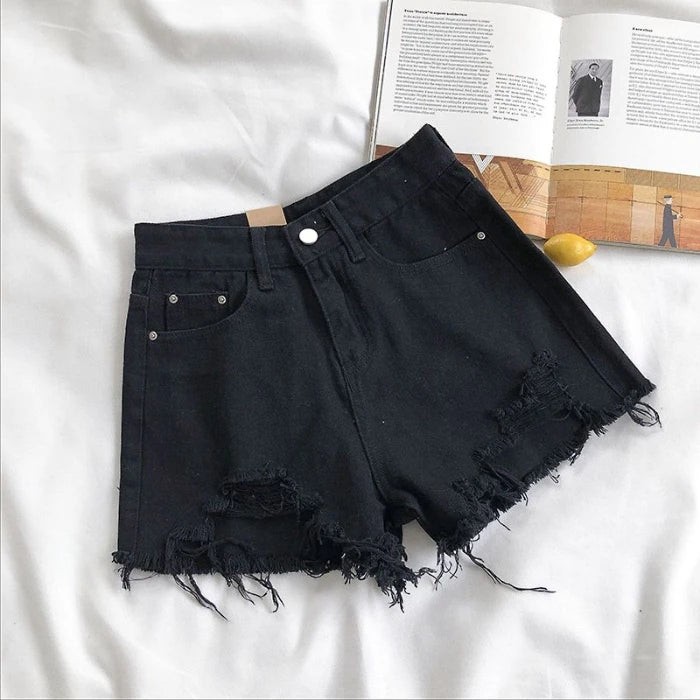 Women's High-Waist Denim Shorts – Summer Korean Y2K Cowboy Style with Tassels & Pockets
