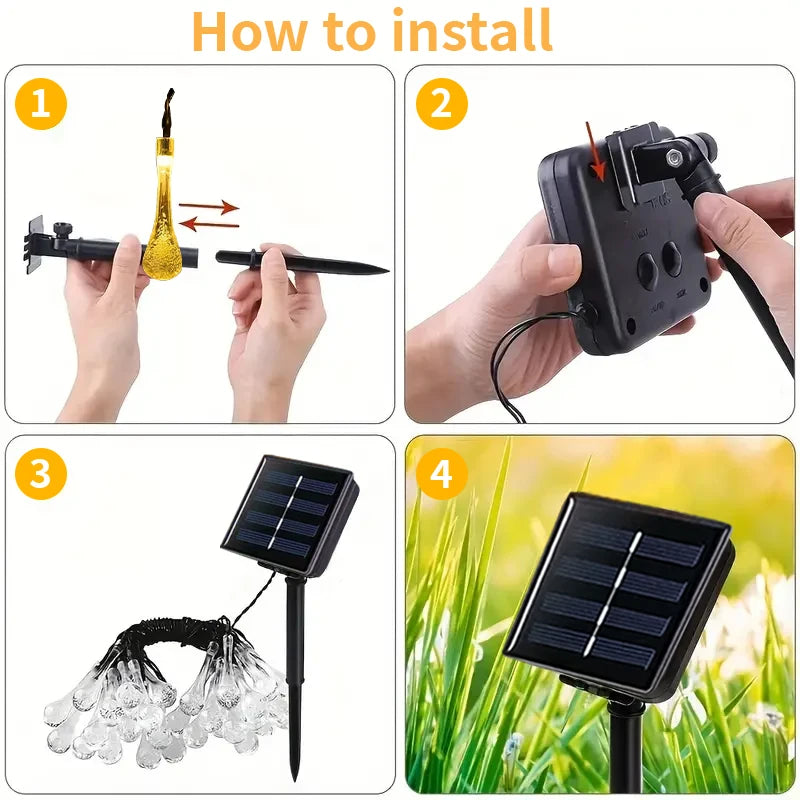 5m 20LED Water Droplet Solar String Lights - Waterproof Outdoor Garland for Christmas, Wedding, Party & Garden Decoration