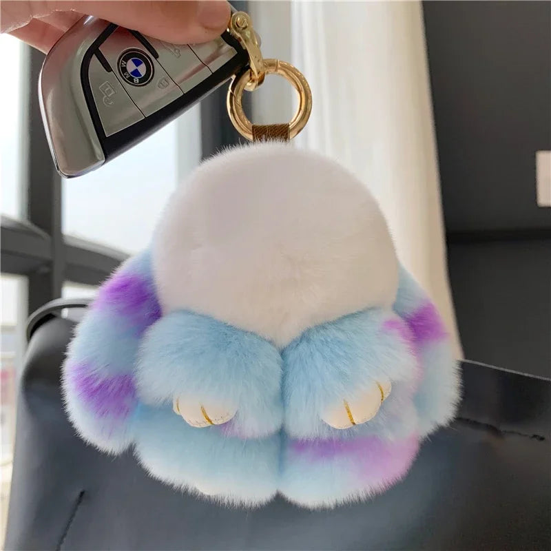 10cm Cute Plush Bunny Keychain – Women’s Fur Pom Pom Angel Rabbit Bag Charm & Toy Pendant for Girls