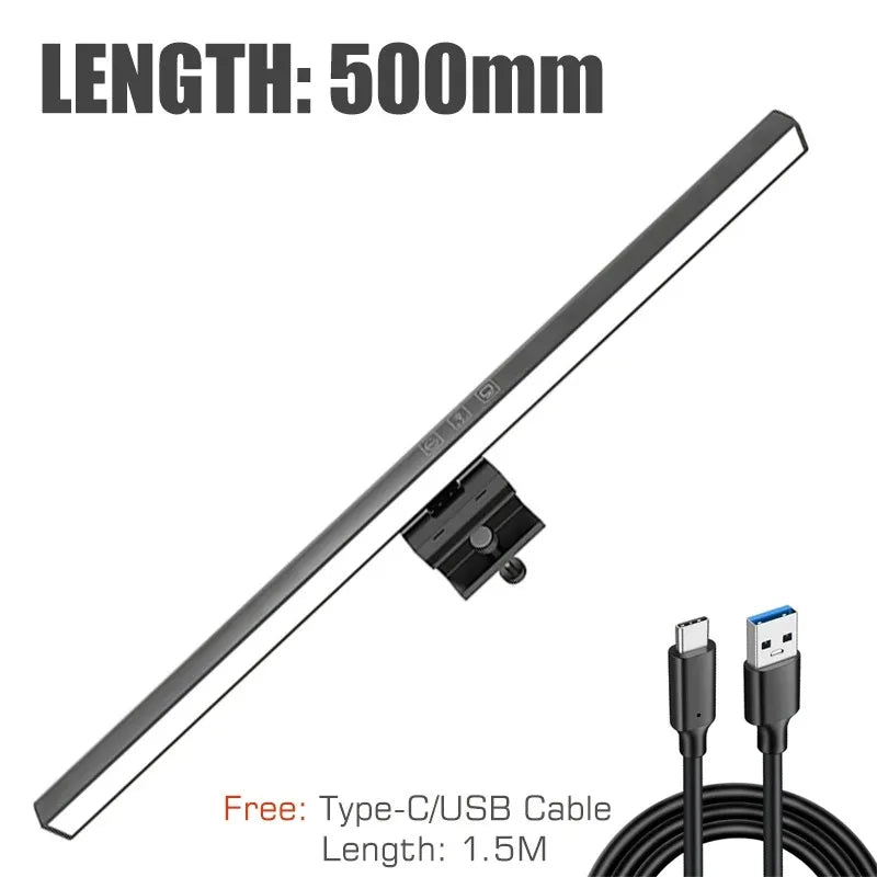 Eye-Care LED Desk Lamp 50cm – USB-Powered Screen Light Bar with Stepless Dimming for Reading & PC
