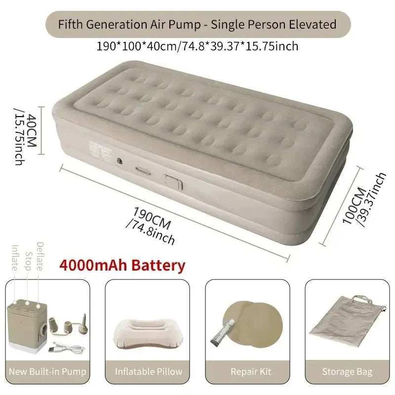 New Inflatable Air Mattress – Built-in Pump Self-Inflating Double Sleeping Pad for Camping or Indoor Use